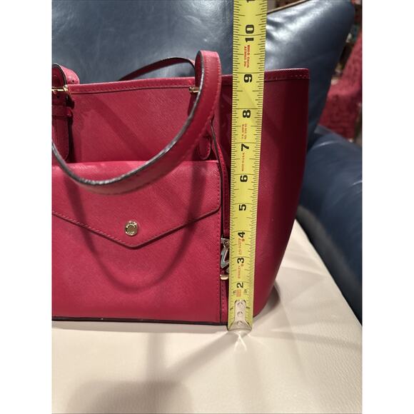 Michael Kors Red Saffiano Leather Shoulder Bag - Picture 13 of 14